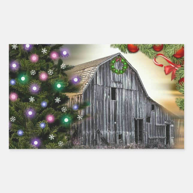 Weihnachten in der Scheune Rechteckiger Aufkleber (Vorderseite)