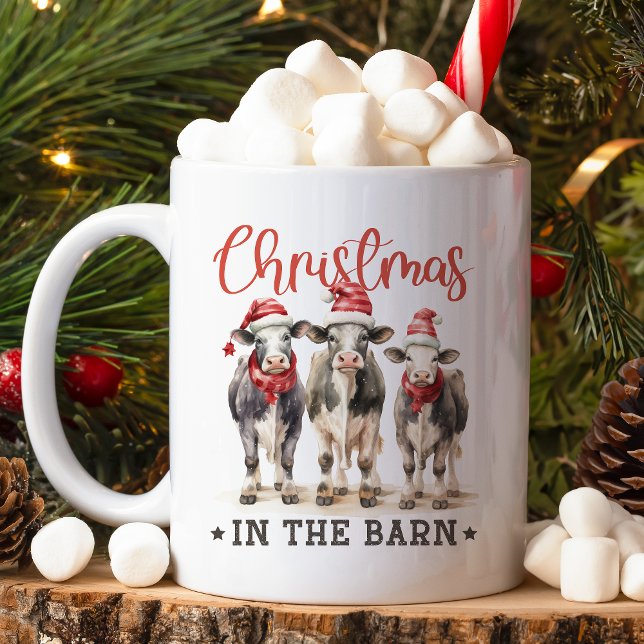 Weihnachten in der Scheune Rustikale Kühe in Weihn Kaffeetasse (Von Creator hochgeladen)