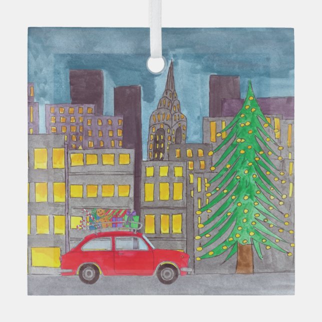 Weihnachten in der Stadt Ornament Aus Glas (Vorderseite)