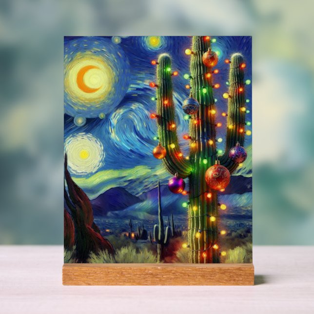 Weihnachten in der Wüste Saguaro Cactus Blue Green Acrylschild (Neutral)