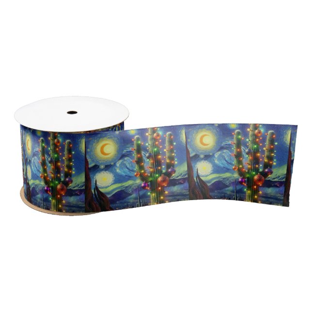 Weihnachten in der Wüste Saguaro Cactus Blue Green Satinband (Spule)