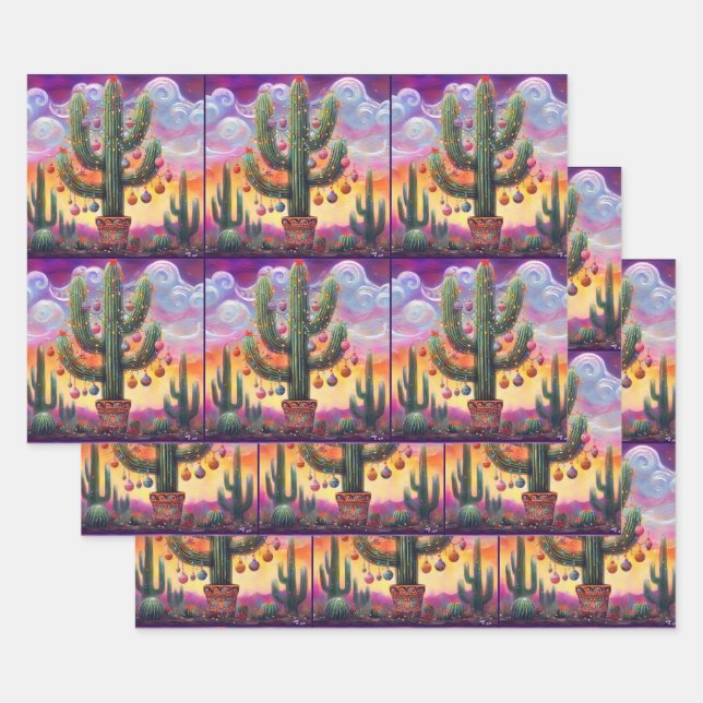 Weihnachten in der Wüste Saguaro Cactus Decoupage Geschenkpapier Set (Set)