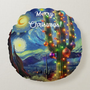 Weihnachten in der Wüste Saguaro Cactus Magnet Rundes Kissen