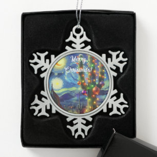Weihnachten in der Wüste Saguaro Cactus Magnet Schneeflocken Zinn-Ornament
