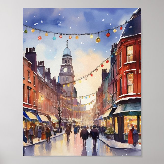 Weihnachten in Dublin Irland Wasserfarbe Poster (Vorne)