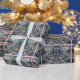 Weihnachten in einem Bergdorf, Polarlichter Geschenkpapier