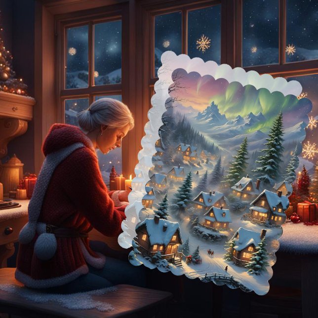 Weihnachten in einem Bergdorf, Polarlichter Karte (Von Creator hochgeladen)