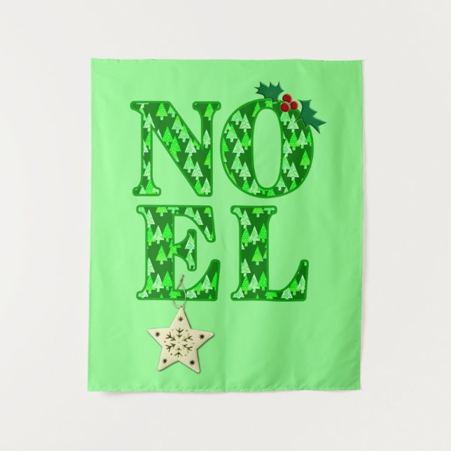 WEIHNACHTEN in einem grünen Weihnachtsbaummuster Wandteppich (Vorderseite)