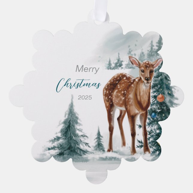 Weihnachten in einem kalten Wald Ornament Karte (Vorderseite)