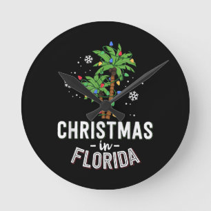 Weihnachten in Florida Deck Die Palmen Familie Va Runde Wanduhr