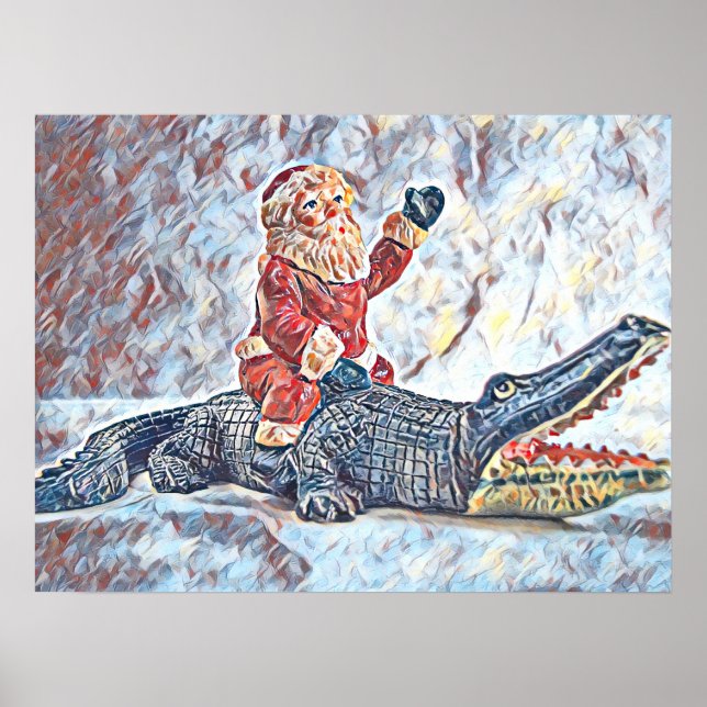 Weihnachten in Florida Weihnachtsmann Reiten Allig Poster (Vorne)