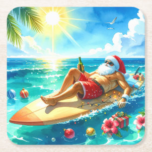 Weihnachten in Hawaii mit dem Weihnachtsmann surfe Rechteckiger Pappuntersetzer