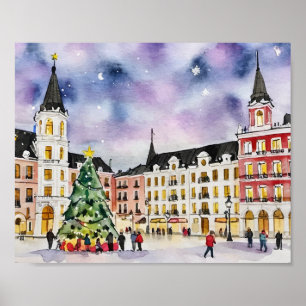 Weihnachten in Madrid Spanien Wasserfarbe Poster