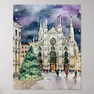 Weihnachten in Mailand Italien Wasserfarbe Poster