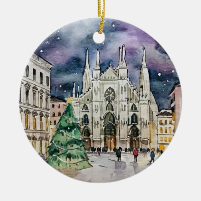 Weihnachten in Mailand Italien Wasserfarbenreise Keramik Ornament (Vorne)