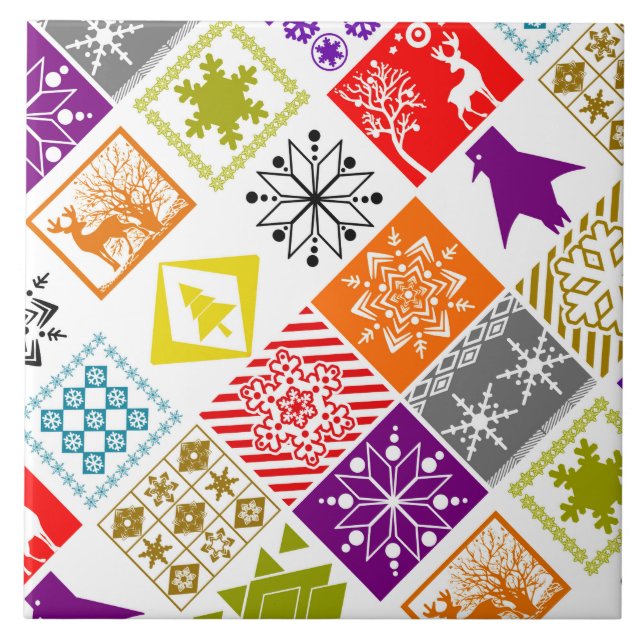 Weihnachten in mehreren Farben Fliese (Vorderseite)