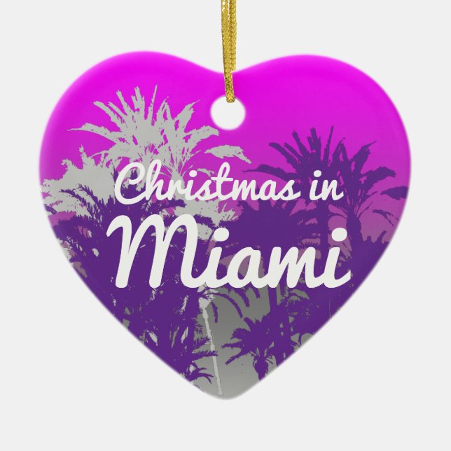 Weihnachten in Miami Lila, rosa Palmenbaumdrucke Keramik Ornament (Vorne)