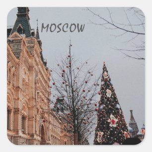 Weihnachten in Moskau Quadratischer Aufkleber