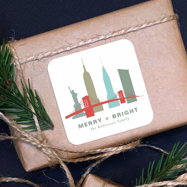 Weihnachten in New York, Architektur-Skyline-Gesch Quadratischer Aufkleber (Von Creator hochgeladen)