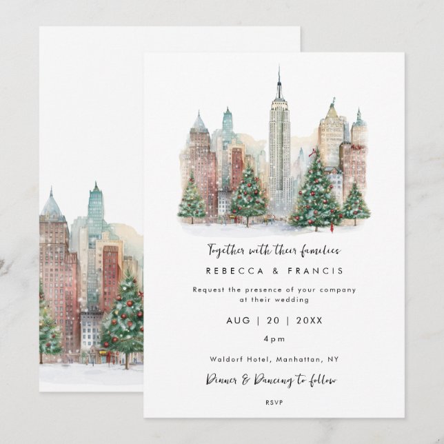 Weihnachten in New York Einladung zur Hochzeit (Vorne/Hinten)