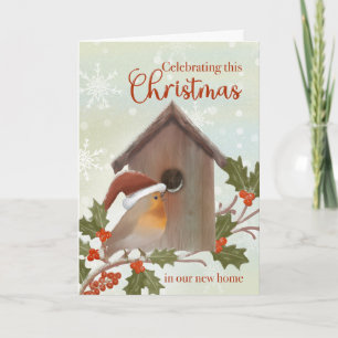 Weihnachten in New Zuhause Bird und Birdhouse Karte