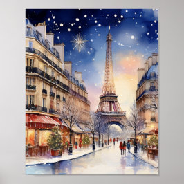 Weihnachten in Paris Eiffelturm Wasserfarbe Poster