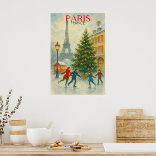 Weihnachten in Paris Kunstprint – Eiffelturm Winte Poster