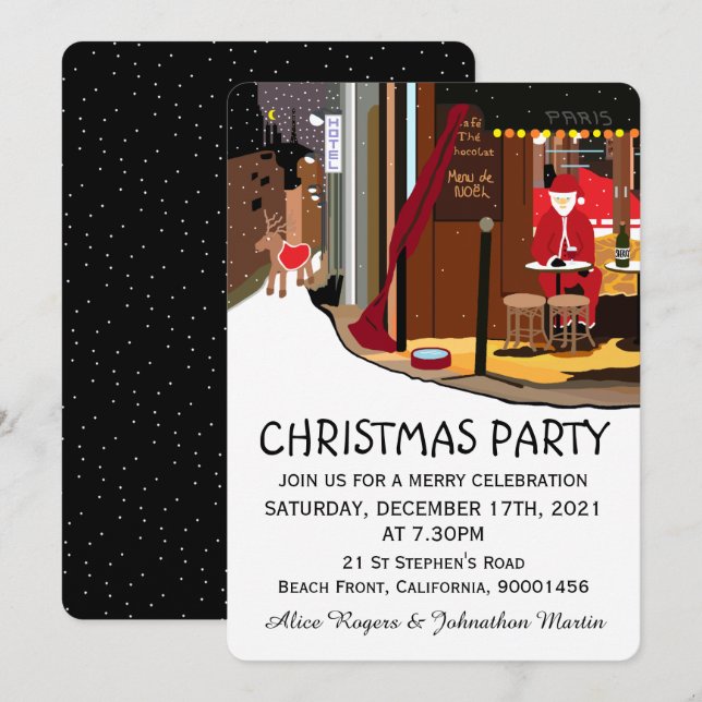 Weihnachten in Paris - Party Einladung (Vorne/Hinten)