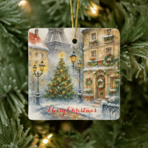 Weihnachten in Paris Urlaub – Wasserfarben Eiffel Keramikornament