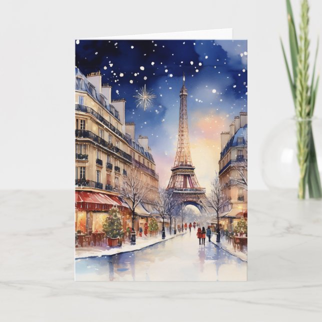 Weihnachten in Paris Wasserfarbe Karte (Vorderseite)