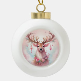 Weihnachten in pink: Rentier mit rosa Weihnachtssc Keramik Kugel-Ornament