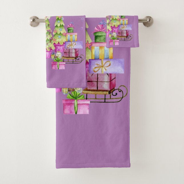 Weihnachten in Rosa Badhandtuch Set (Insitu)