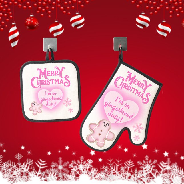 Weihnachten in Rosa Ich bin auf Gingerbread Duty W Ofenhandschuh & Topflappen-Set (Von Creator hochgeladen)