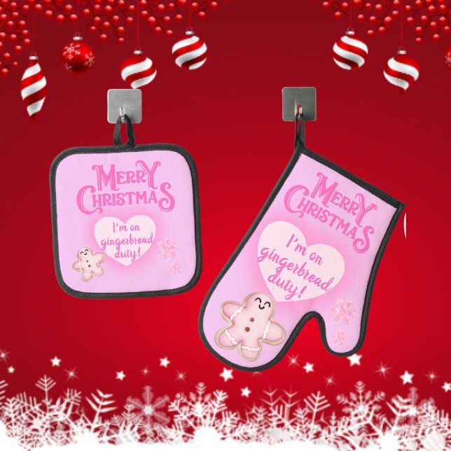 Weihnachten in Rosa Ich bin auf Gingerbread Zwingr Ofenhandschuh & Topflappen-Set (Von Creator hochgeladen)