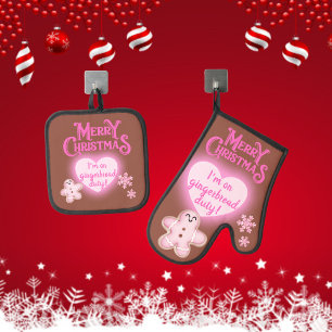 Weihnachten in Rosa Ich bin auf Gingerbread Zwings Ofenhandschuh & Topflappen-Set