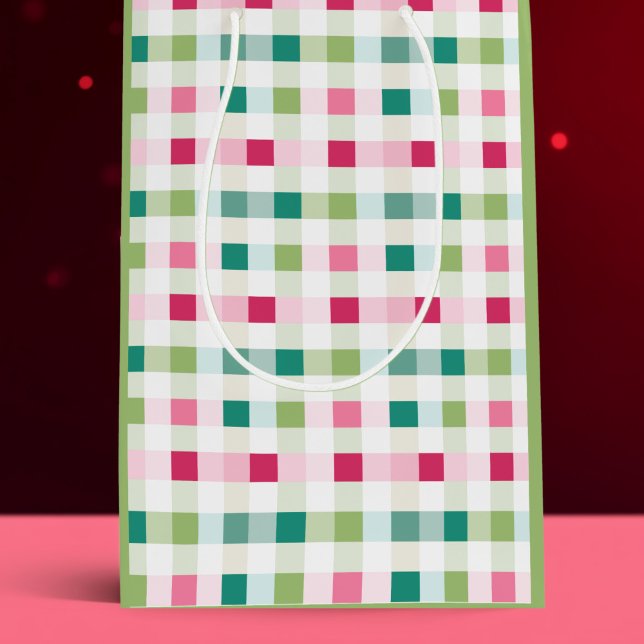 Weihnachten in Rosa und Grün Mittlere Geschenktüte (Pink and Green Checkered Christmas Gift Bag)