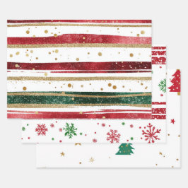 Weihnachten in Rot, Grün und Gold Geschenkpapier Set