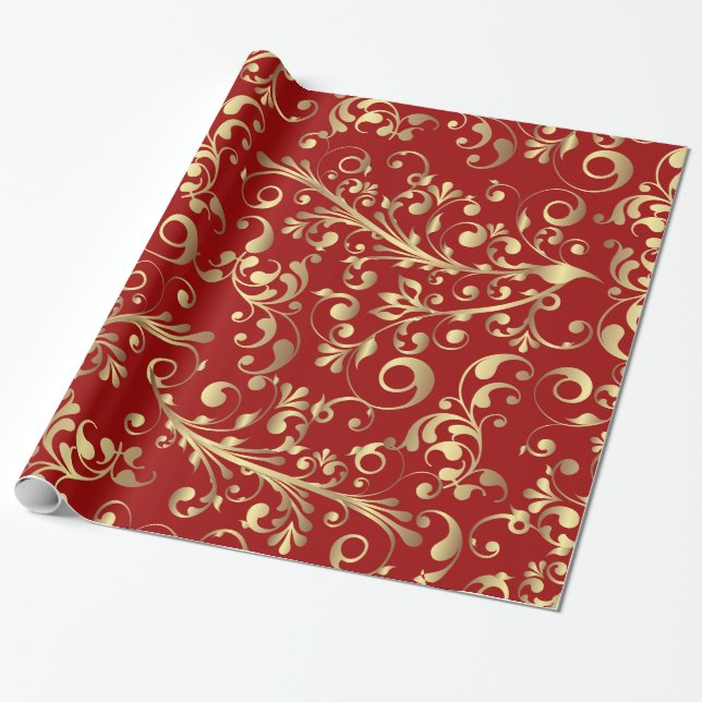 Weihnachten in Rot und Gold Geschenkpapier (Ungerollt)