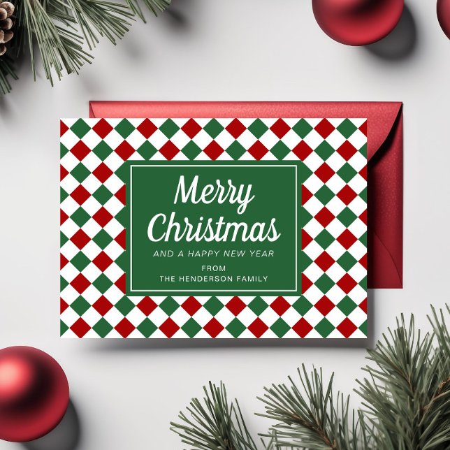 Weihnachten in Rot und Grün des Karos (Festive Red and Green Check Christmas Holiday Card)