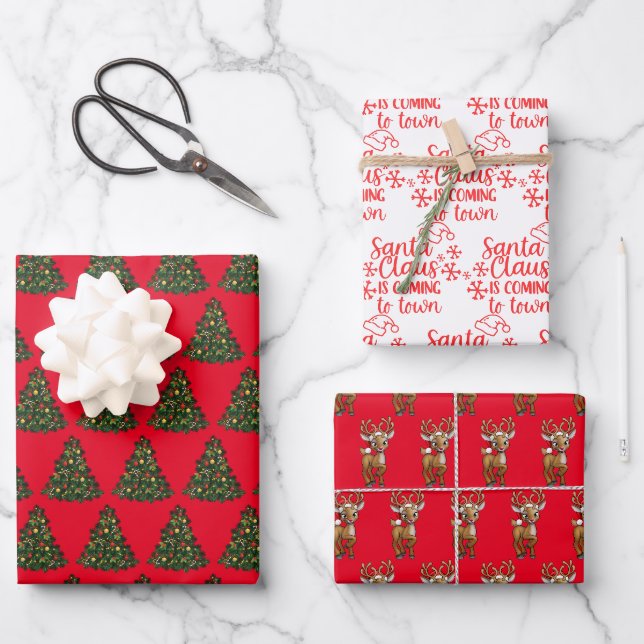Weihnachten in Rot und Grün Geschenkpapier Set (Vorderseite)