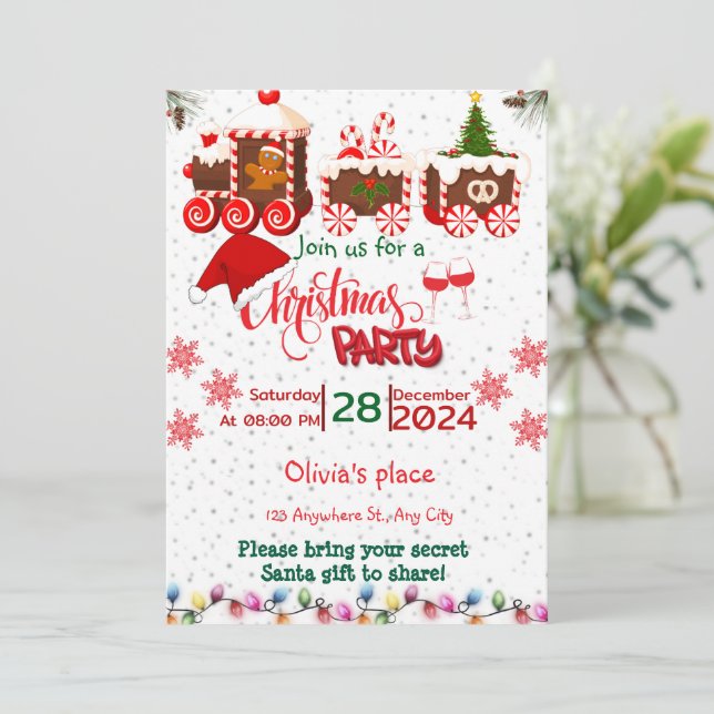 Weihnachten in Rot und Grün - Party Einladungen (Stehend Vorderseite)