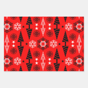 Weihnachten in Rot und Schwarz Geschenkpapier Set