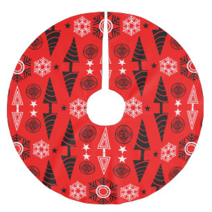 Weihnachten in Rot und Schwarz Polyester Weihnachtsbaumdecke