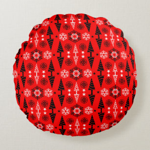 Weihnachten in Rot und Schwarz Rundes Kissen