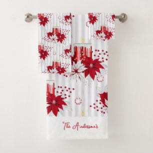Weihnachten in Rot und Weiß Badhandtuch Set