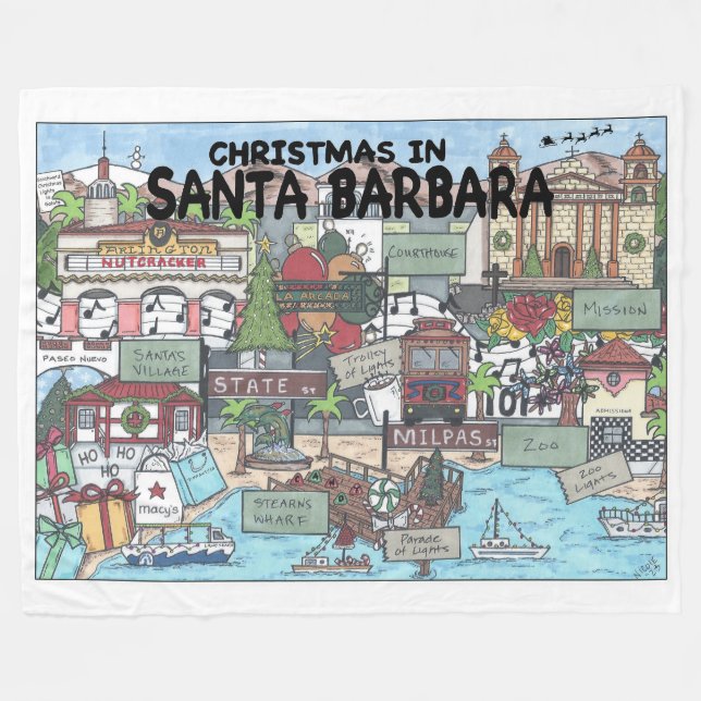 Weihnachten in Santa Barbara Fleecedecke (Vorderseite (Horizontal))