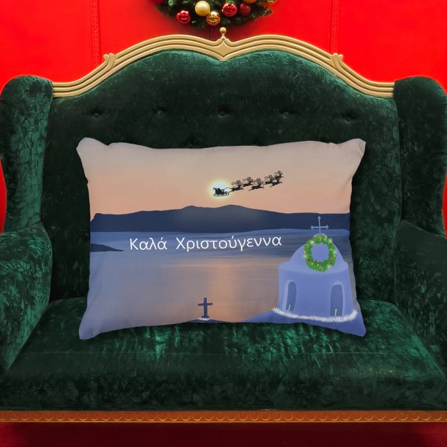 Weihnachten in Santorin, Griechenland mit Santa Dekokissen (Von Creator hochgeladen)
