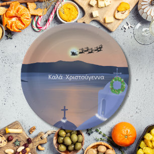 Weihnachten in Santorin, Griechenland mit Santa Pappteller