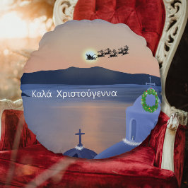 Weihnachten in Santorin, Griechenland mit Santa Rundes Kissen