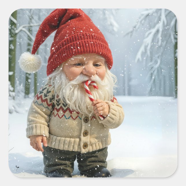 Weihnachten in Schneeflocken mit Candy Cane Quadratischer Aufkleber (Vorderseite)